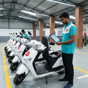 Bounce Daily electric scooters ready at a rental hub