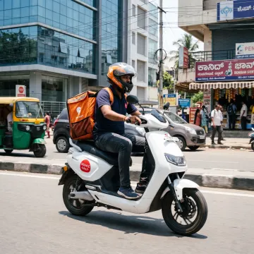 Delivery rider using an electric scooter in Bangalore
