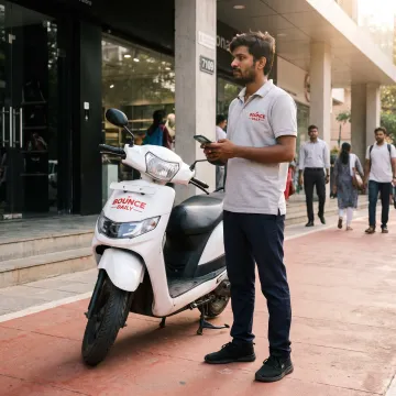 Delivery partner beside an electric scooter