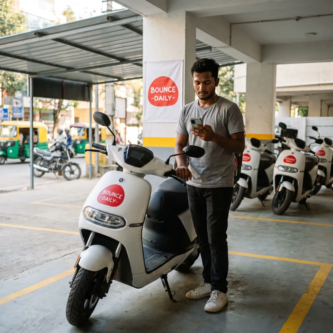 Rider using a Bounce electric scooter for deliveries