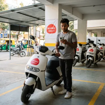 Rider using a Bounce electric scooter for deliveries