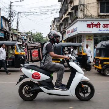 Delivery rider using an electric scooter in Mumbai