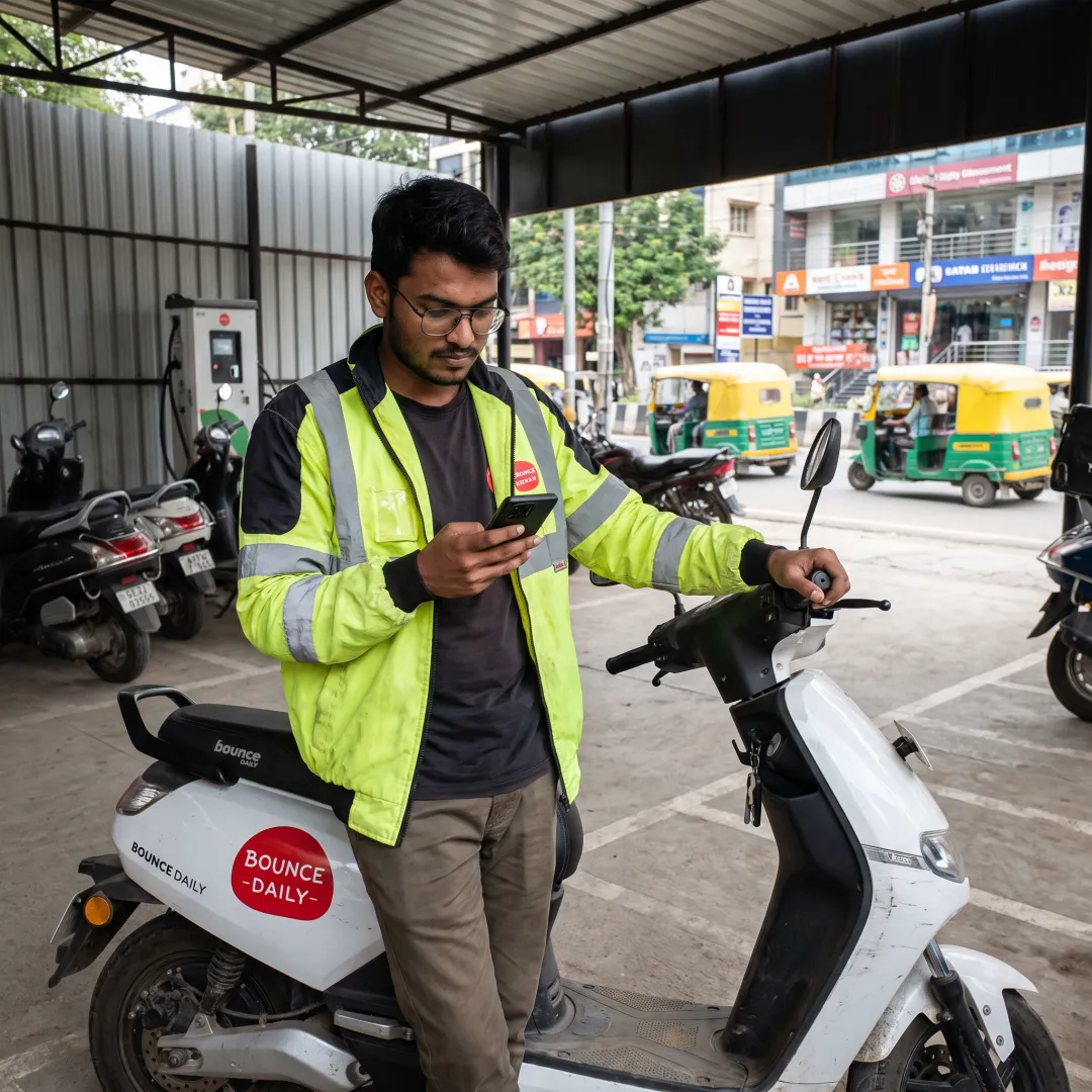 Rider checking delivery tasks on a phone