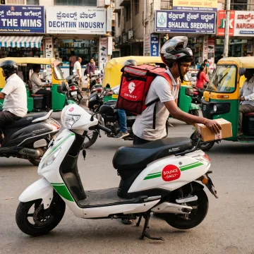 Delivery rider using an electric scooter in Bangalore