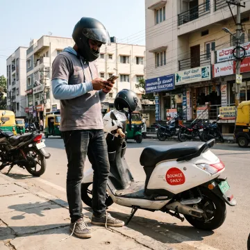 Rider checking delivery opportunities on a phone