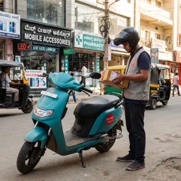 Delivery rider using an electric scooter in Bangalore