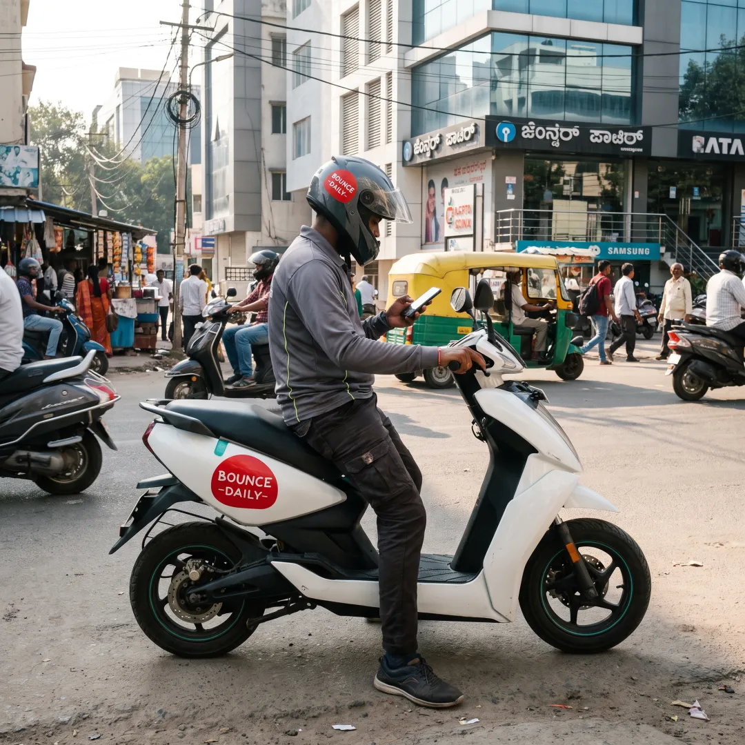 Delivery rider using an electric scooter