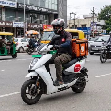 Delivery partner using an electric scooter in Bangalore