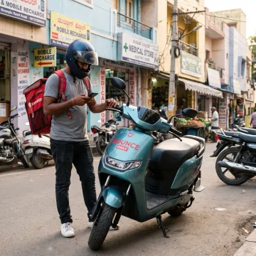 Delivery partner beside an electric scooter