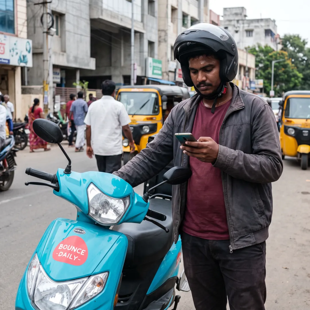 Food delivery rider using a smartphone