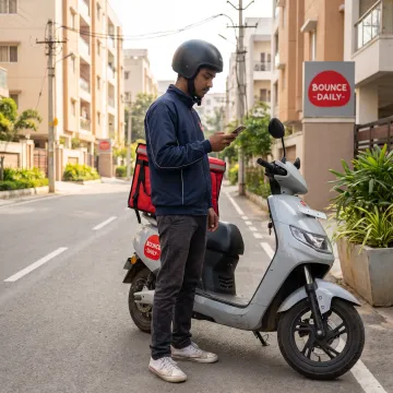 Delivery rider using an electric scooter
