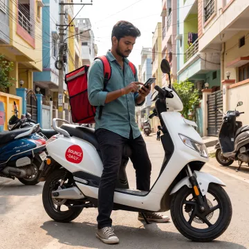 Rider checking delivery opportunities on a phone