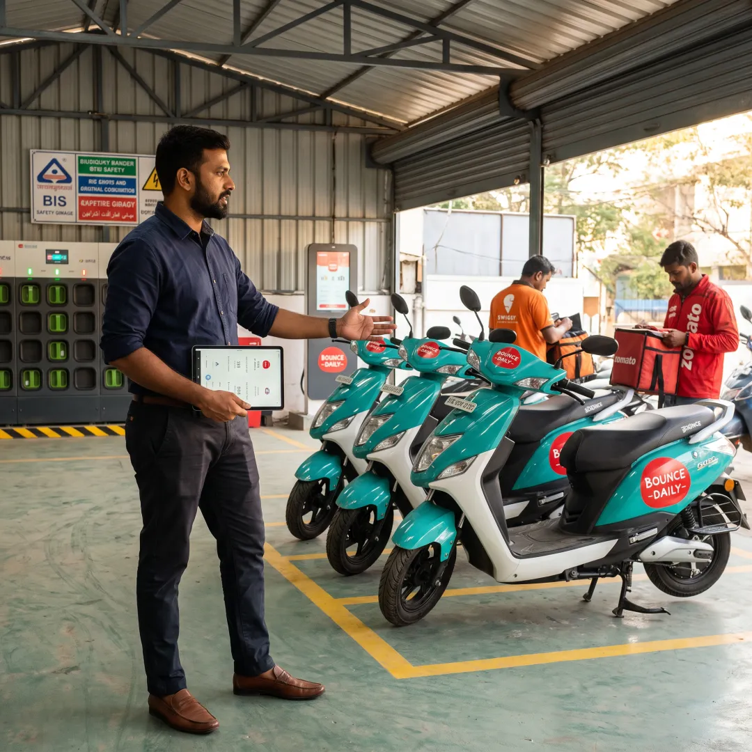 Electric scooter rental hub operator with EV fleet
