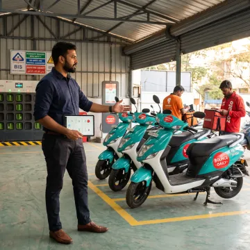 Electric scooter rental hub operator with EV fleet