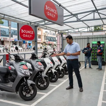 EV scooter rental hub partner reviewing fleet
