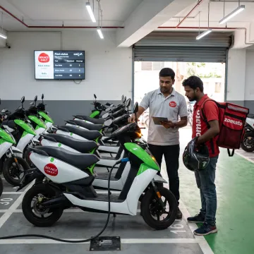 Electric scooters ready for rental at a Bounce hub