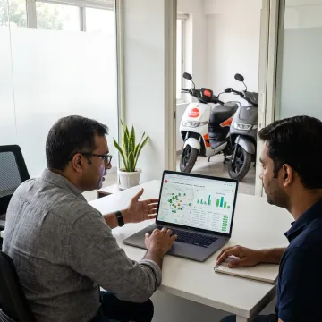 EV scooter rental hub investor reviewing operations