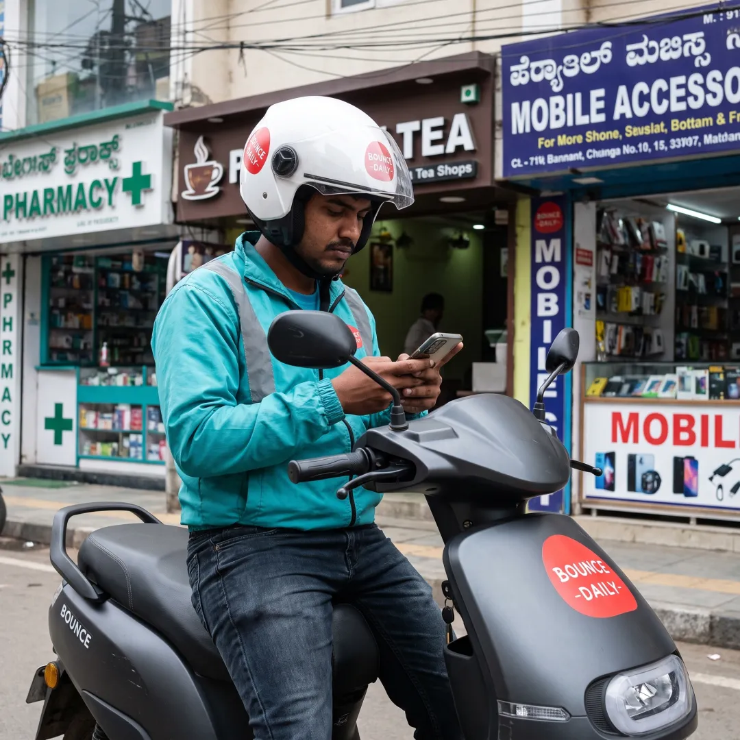 Delivery rider using an electric scooter