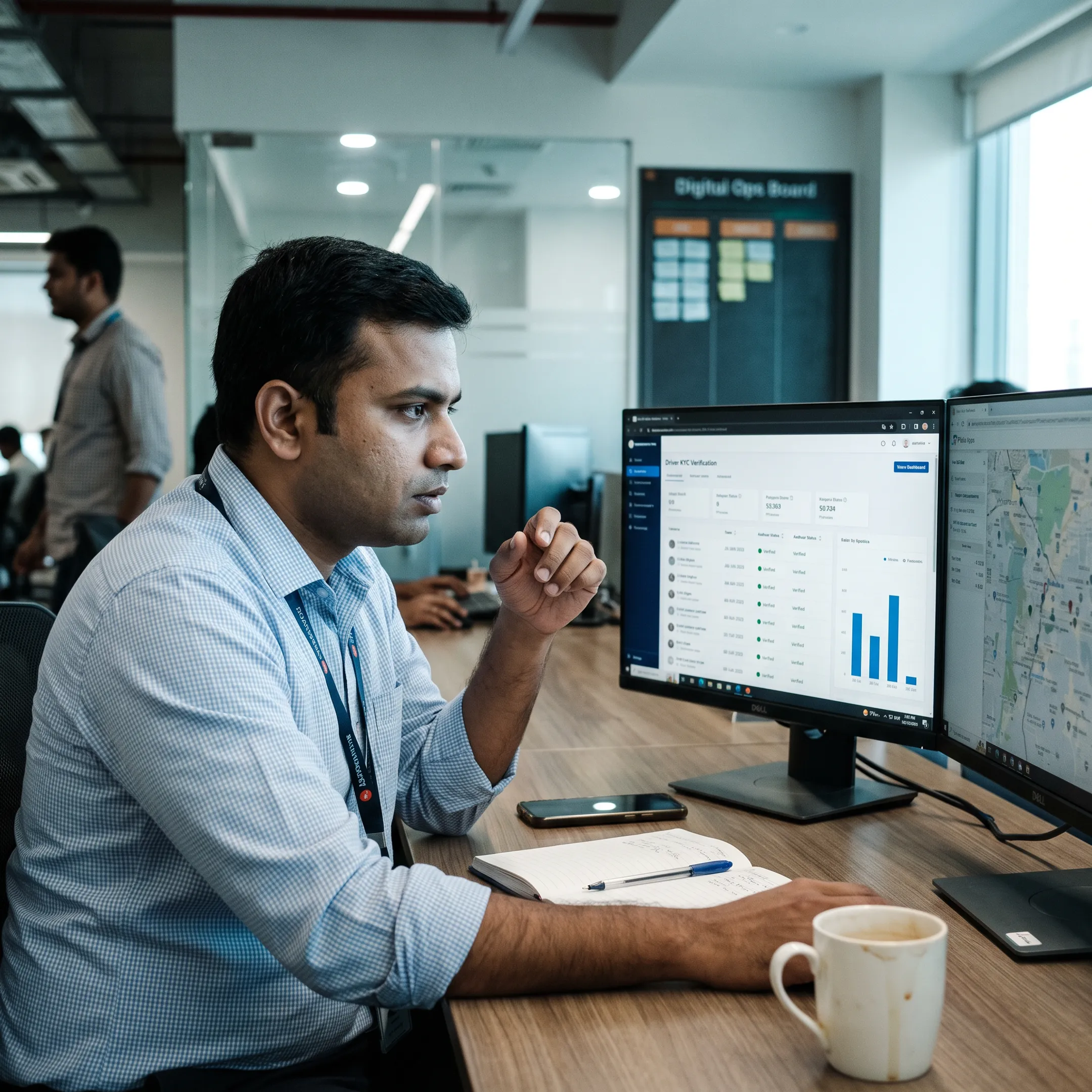 Fleet operator reviewing automated digital KYC verification approvals on desktop software