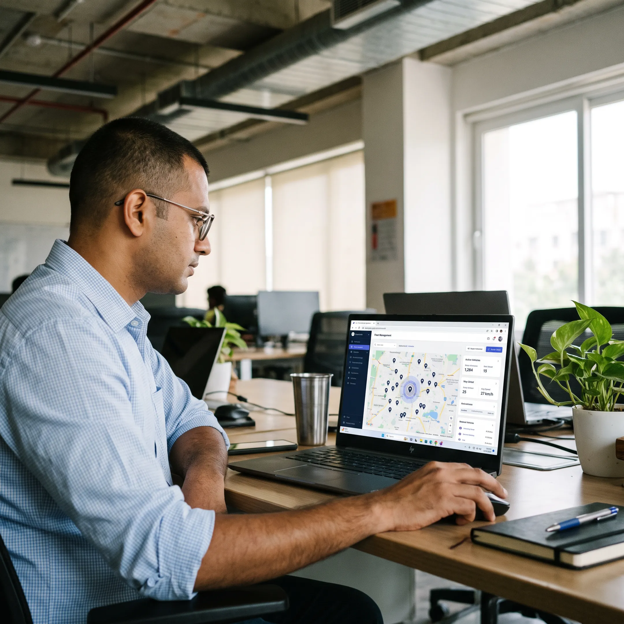 Connected vehicle telematics dashboard tracking delivery fleet metrics