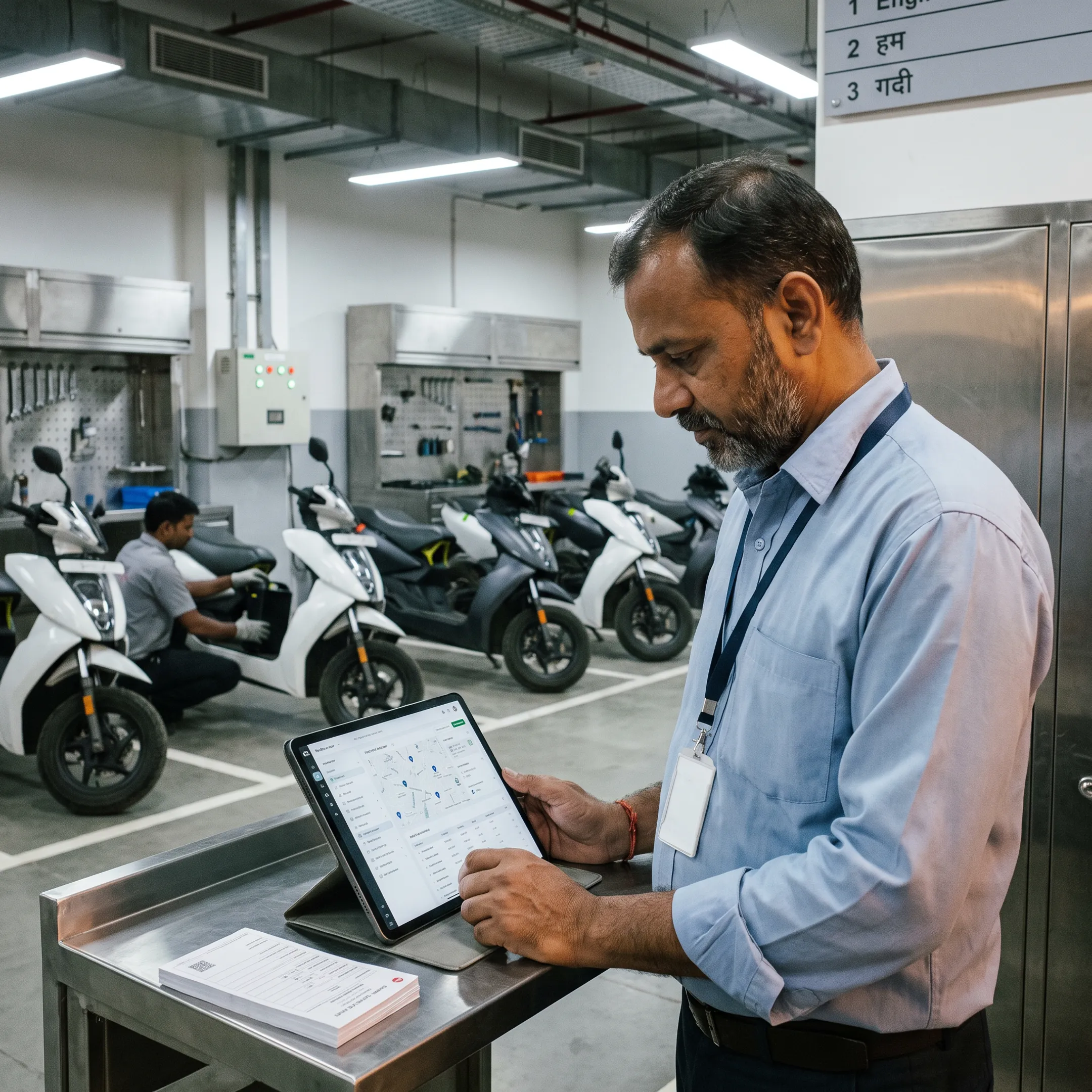 Fleet operations manager reviewing vehicle maintenance schedules on a digital interface.