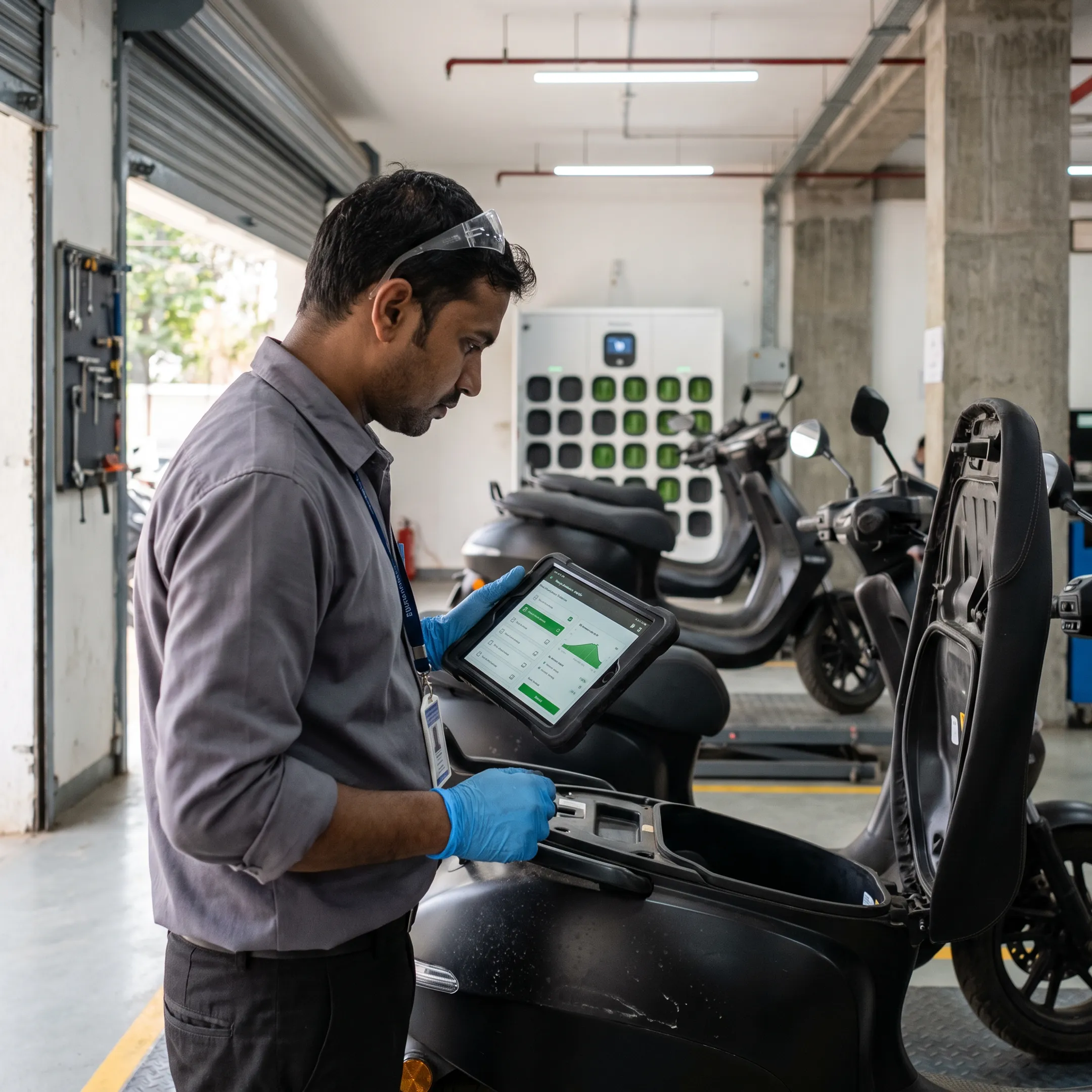 Mechanic completing a digital repair checklist on a mobile tablet