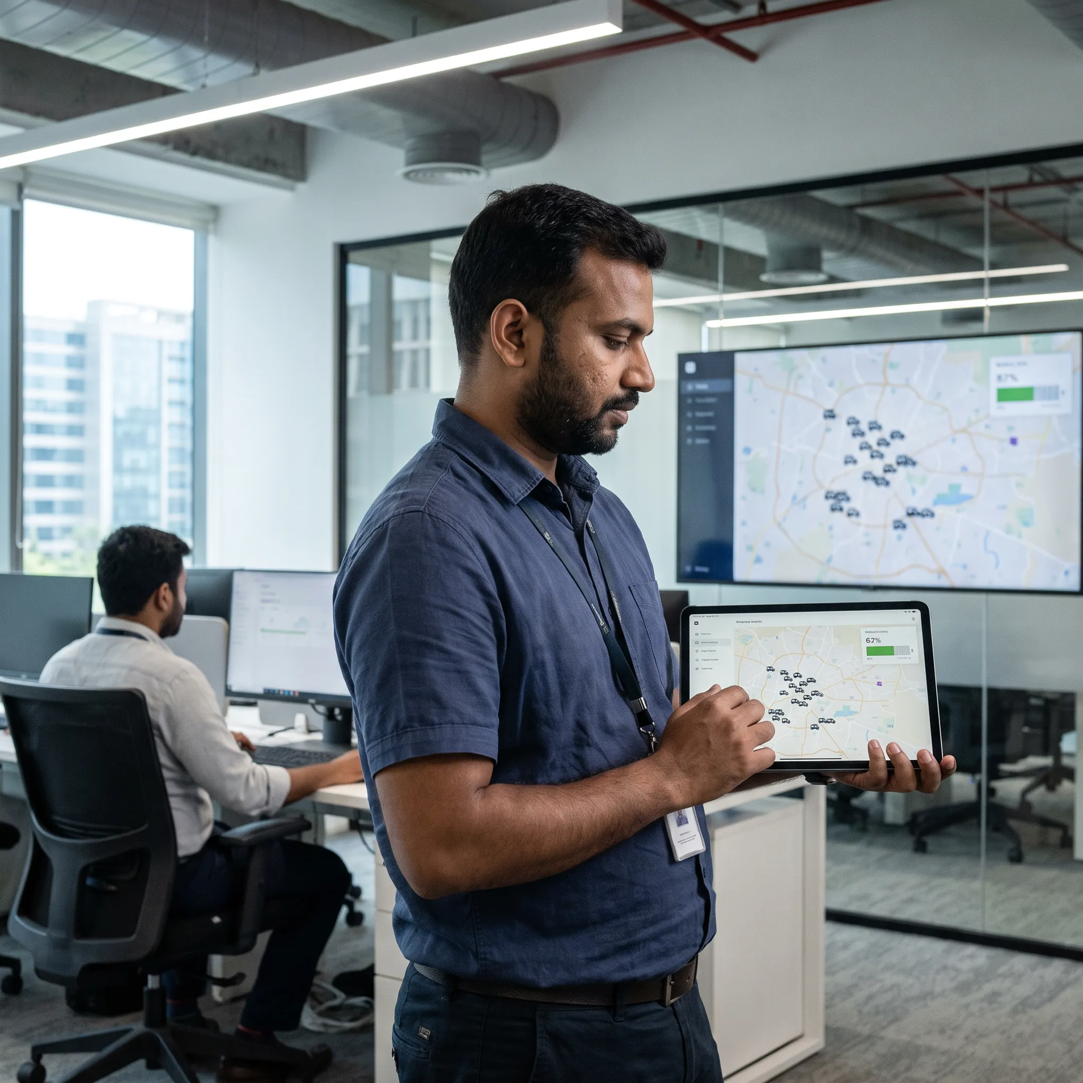 Fleet manager using EV operations console for real-time asset tracking