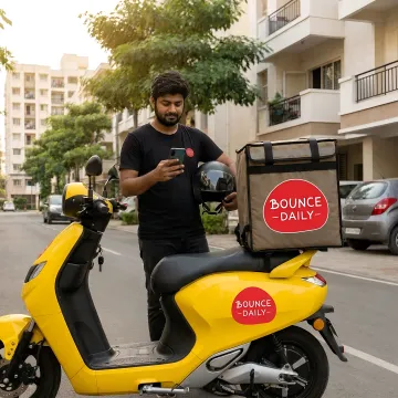Delivery rider using an electric scooter
