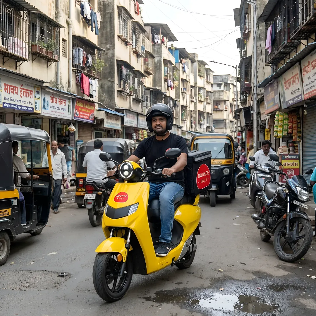 Rider using an EV scooter rental service