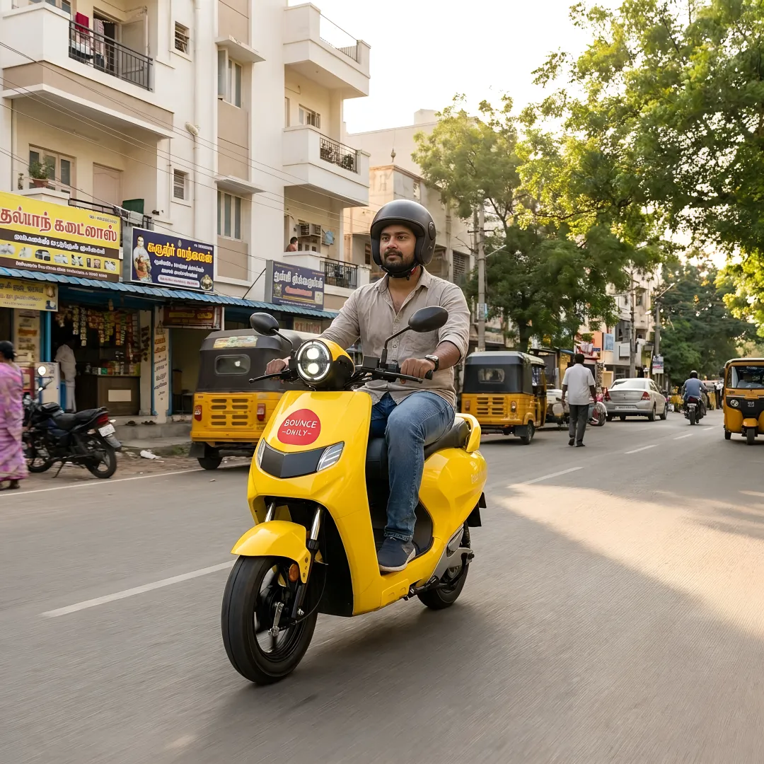 Rider using electric scooter for daily commute