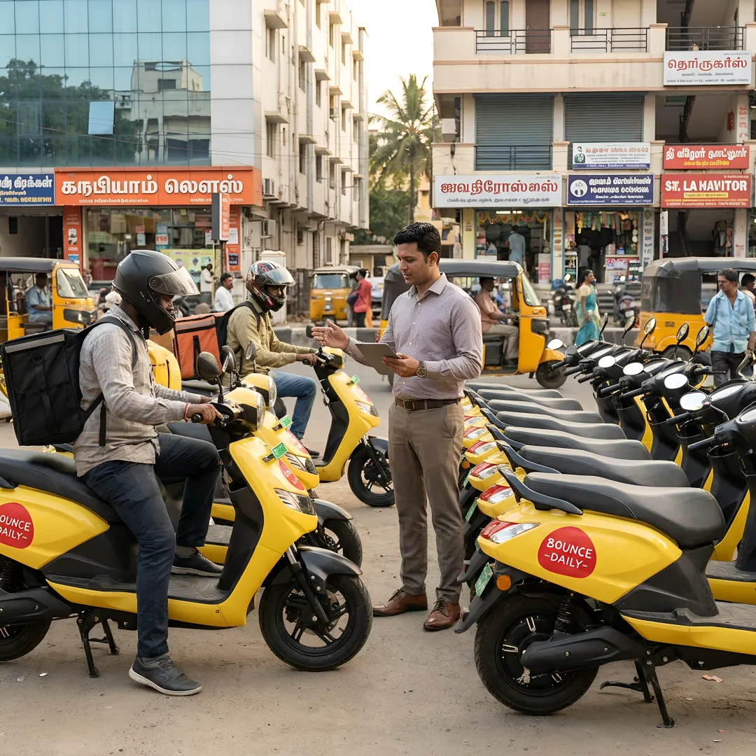 Electric scooter rental franchise hub in Chennai