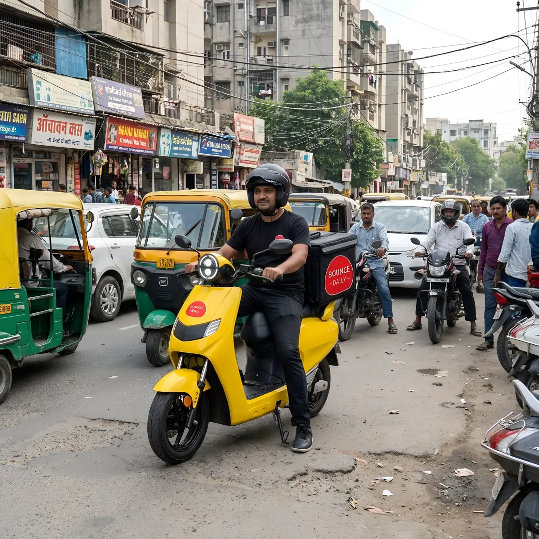 Delivery rider using electric scooter