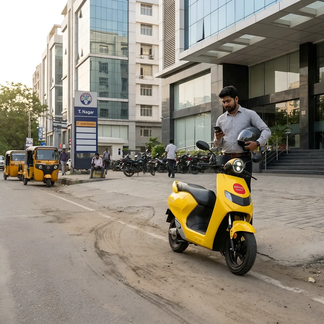 Electric scooter rider commuting in Chennai