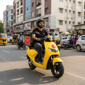 Rider using electric scooty for daily commute