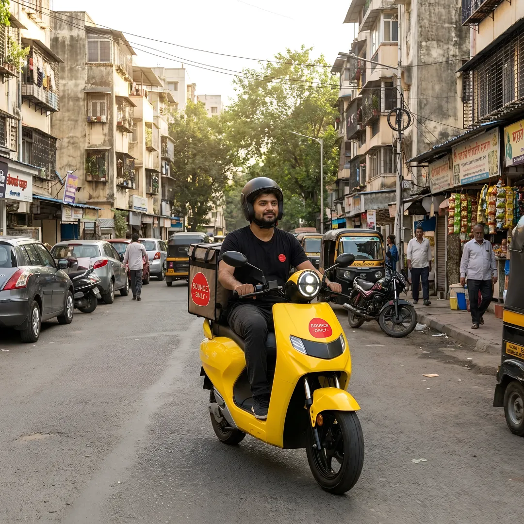 Delivery rider using electric scooter