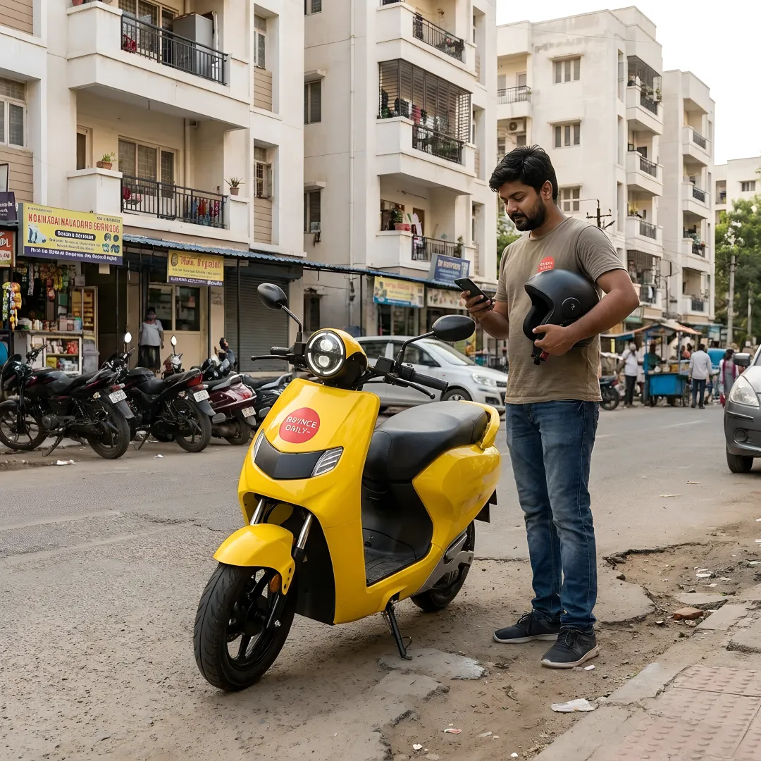Rider using a low-speed electric scooter for daily travel