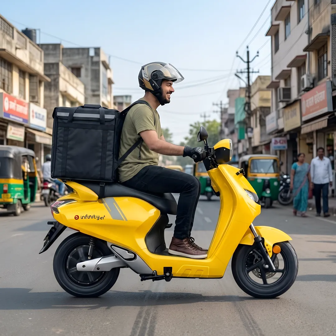 Rider picking up an electric scooter rental