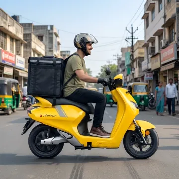 Rider picking up an electric scooter rental