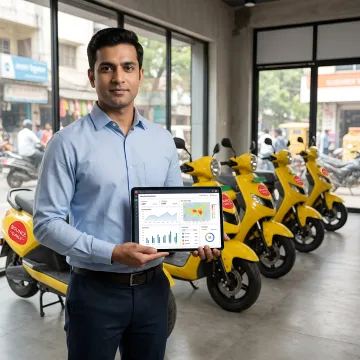 Rider picking up an electric scooter through an app