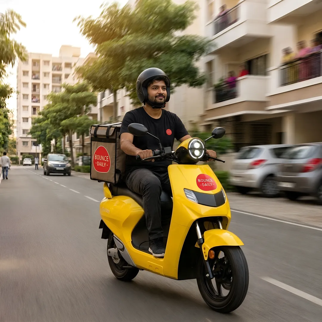 Delivery rider picking up an electric scooter