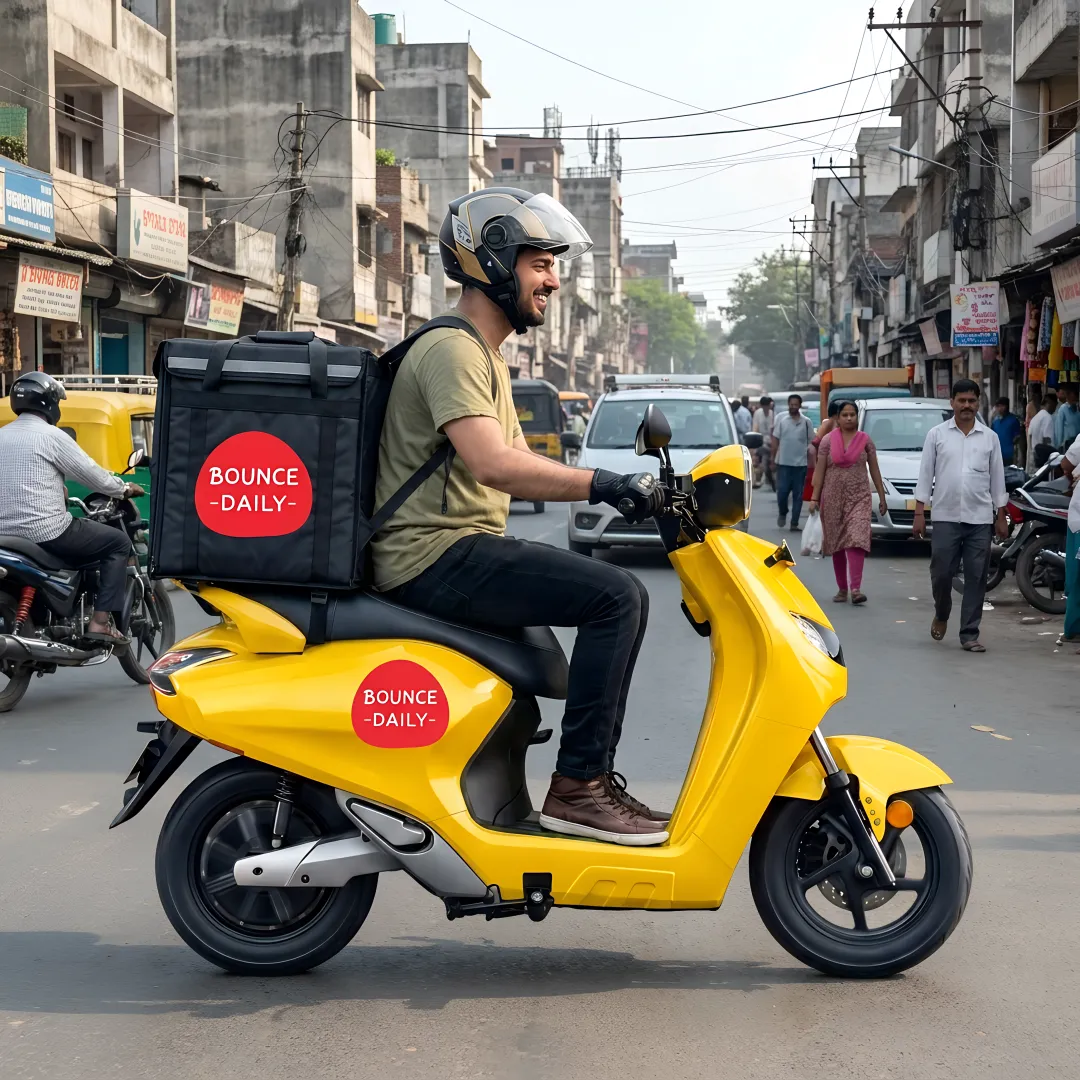 Rider using app to rent an electric scooter
