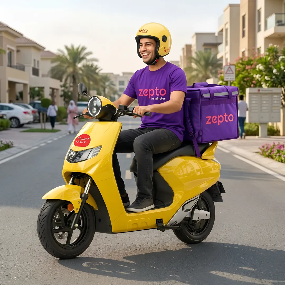 Gig worker picking up electric scooter from rental hub