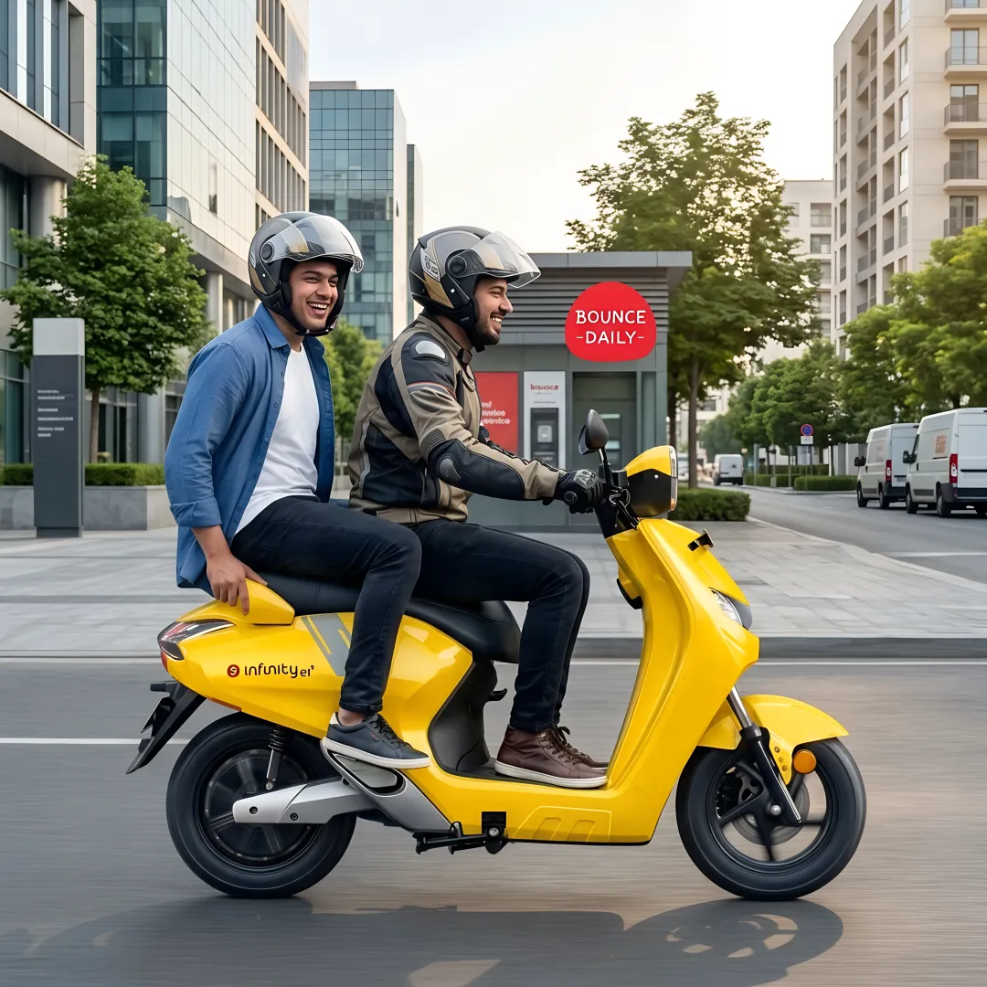 Rider completing electric scooty rental pickup through app