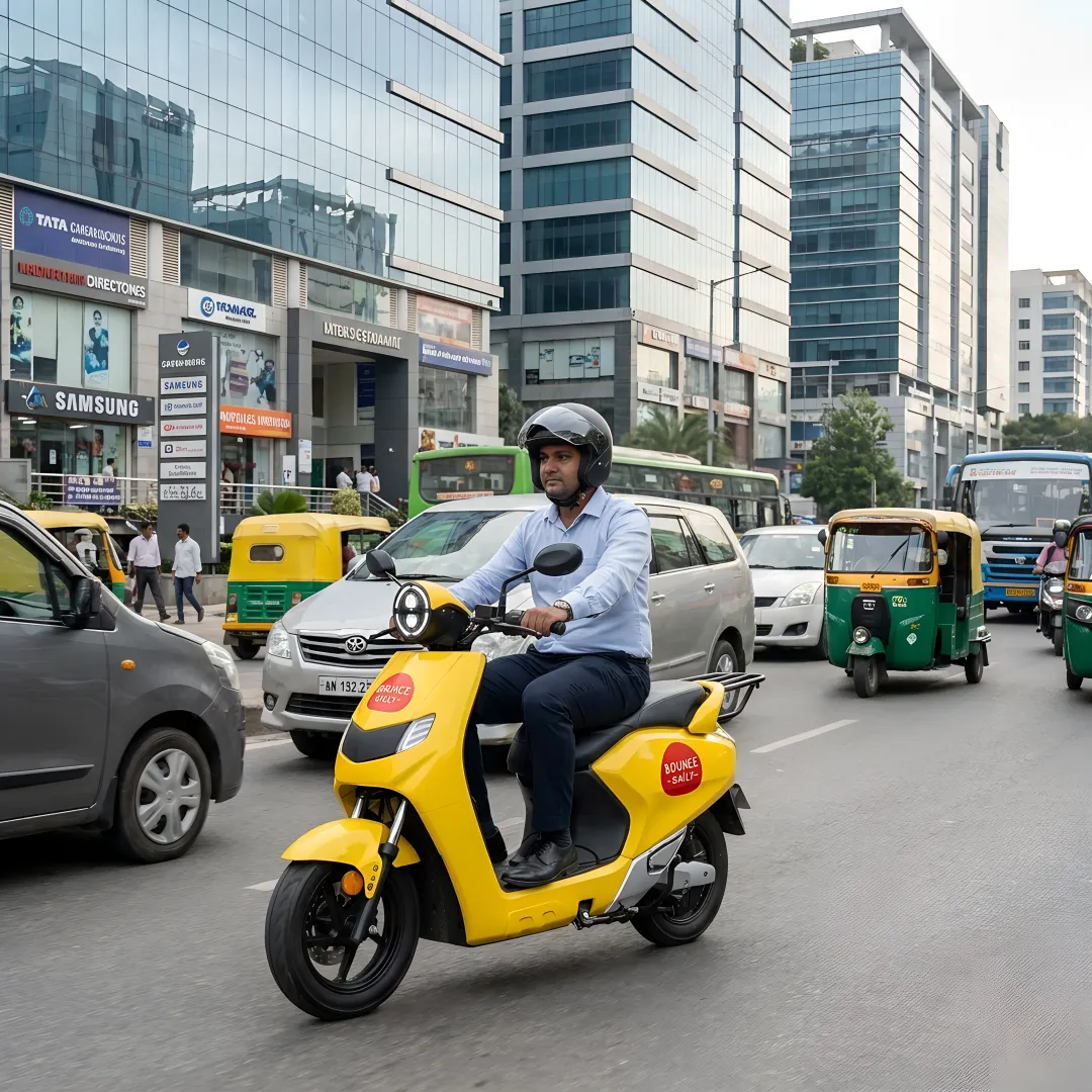 Rider completing EV scooter rental through mobile app