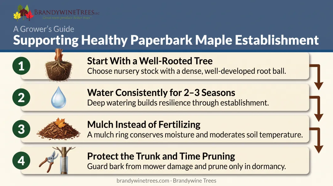 4-step process for establishing a healthy fast-growing paperbark maple