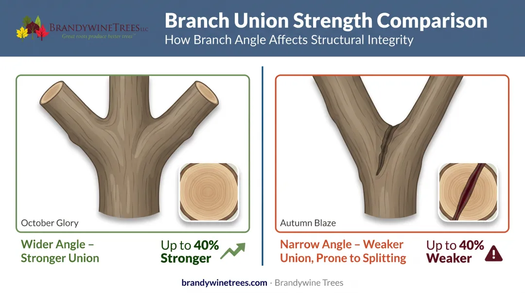 Wide versus narrow branch angle strength comparison for red maples