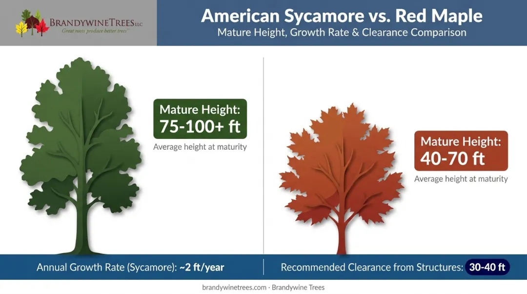 Sycamore versus red maple size and growth rate comparison chart