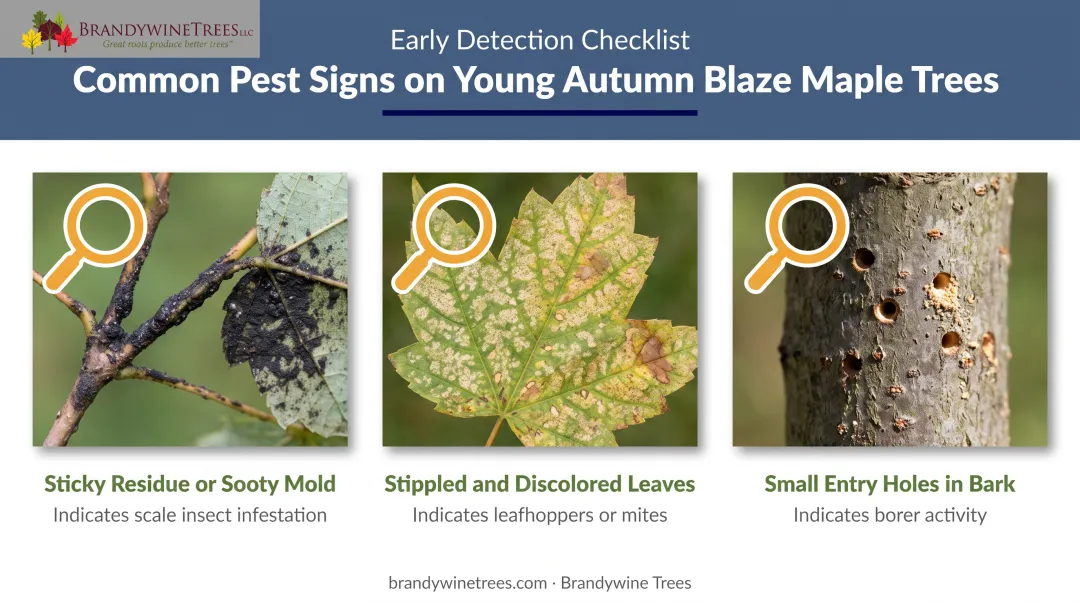 Common pest identification signs on young Autumn Blaze Maple trees