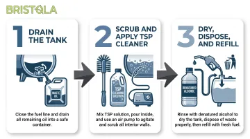 Three-step DIY residential oil tank sludge cleaning process diagram