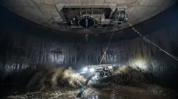 Bristola submersible robotic cleaning system deployed inside large anaerobic digester tank